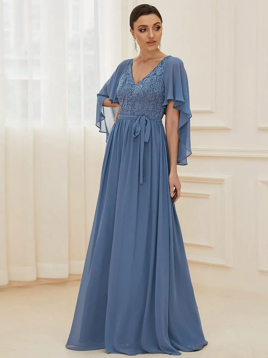 Custom Size Elegant Deep V Neck Chiffon Maxi Evening Dress