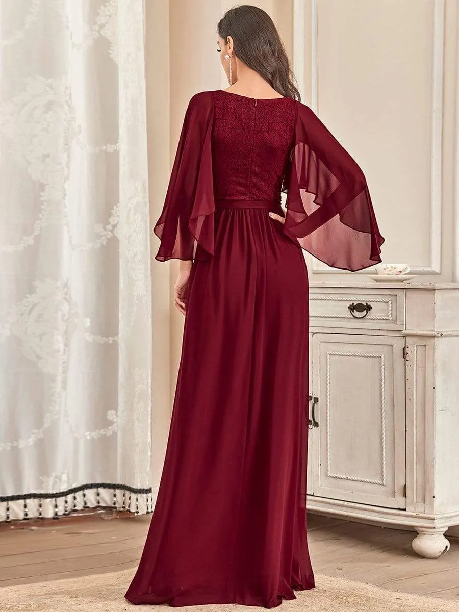 Custom Size Elegant Deep V Neck Chiffon Maxi Evening Dress