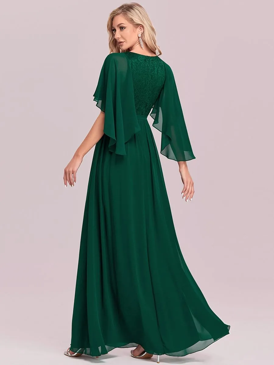 Custom Size Elegant Deep V Neck Chiffon Maxi Evening Dress