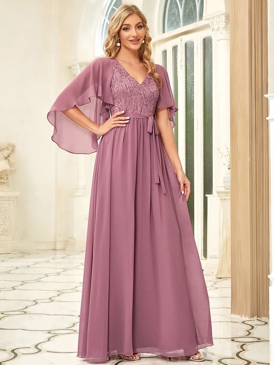 Custom Size Elegant Deep V Neck Chiffon Maxi Evening Dress