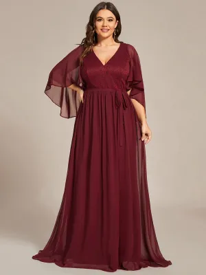 Custom Size Elegant Deep V Neck Chiffon Maxi Evening Dress