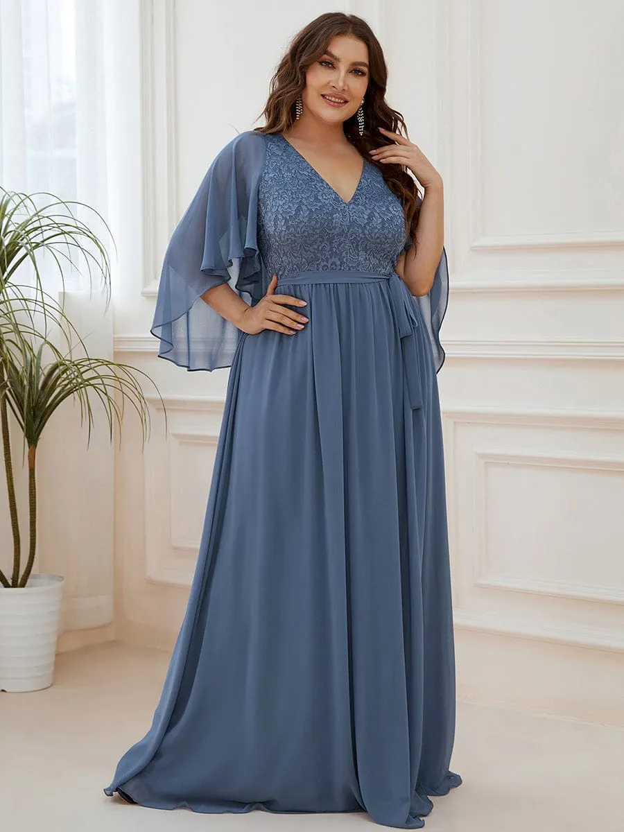 Custom Size Elegant Deep V Neck Chiffon Maxi Evening Dress