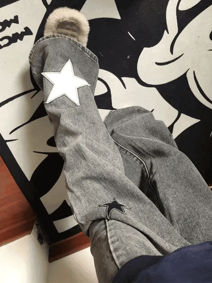 Dark Wash Star Patch Boyfriend Jeans