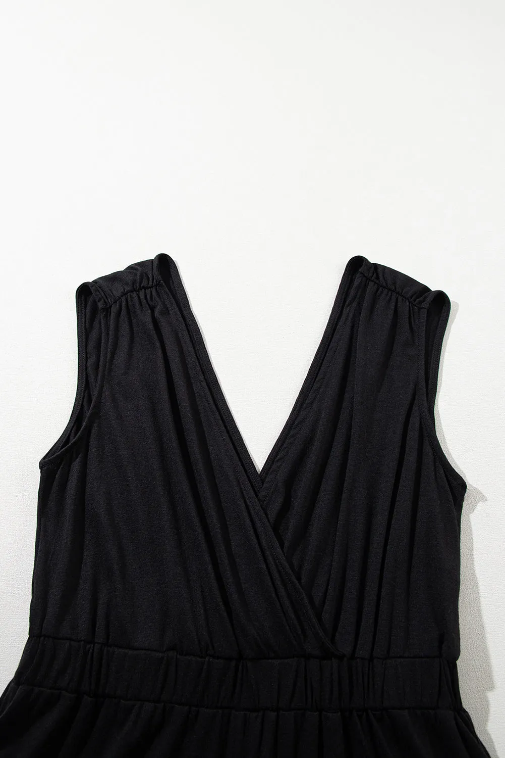 Deep V Pleated Crisscross Wide Leg Backless Jumpsuit