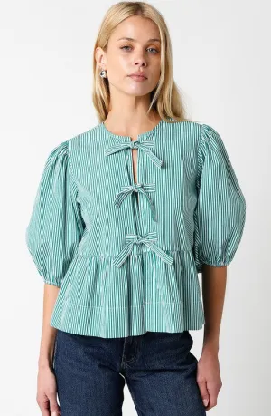 Eloise Tie Top- Green Stripe