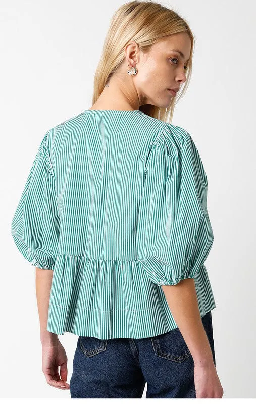 Eloise Tie Top- Green Stripe