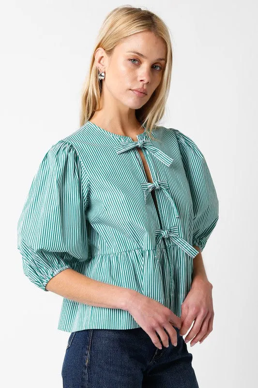 Eloise Tie Top- Green Stripe