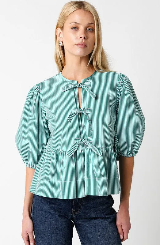 Eloise Tie Top- Green Stripe