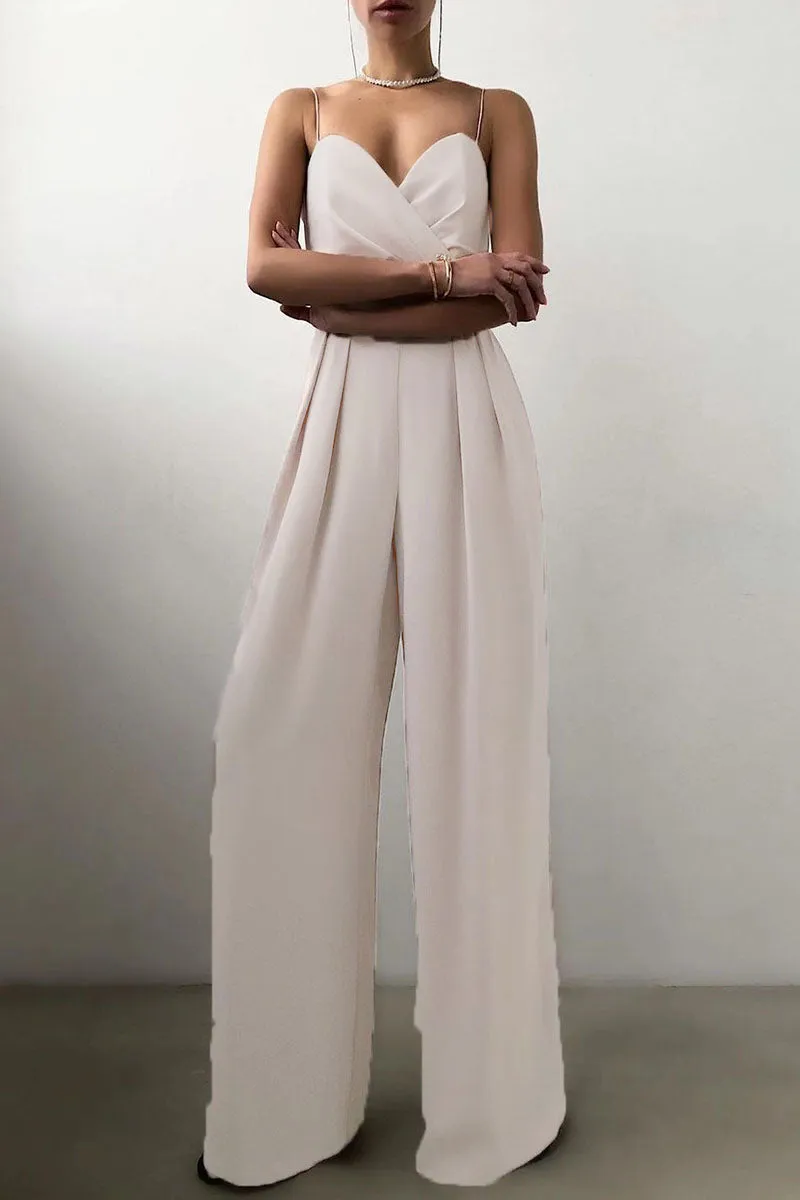 Fashion Casual Solid Patchwork V Neck Loose Jumpsuits(6 Colors)