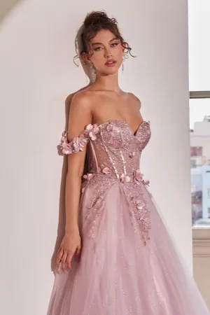 FLORAL APPLIQUE CORSET TULLE BALL GOWN CDCB104