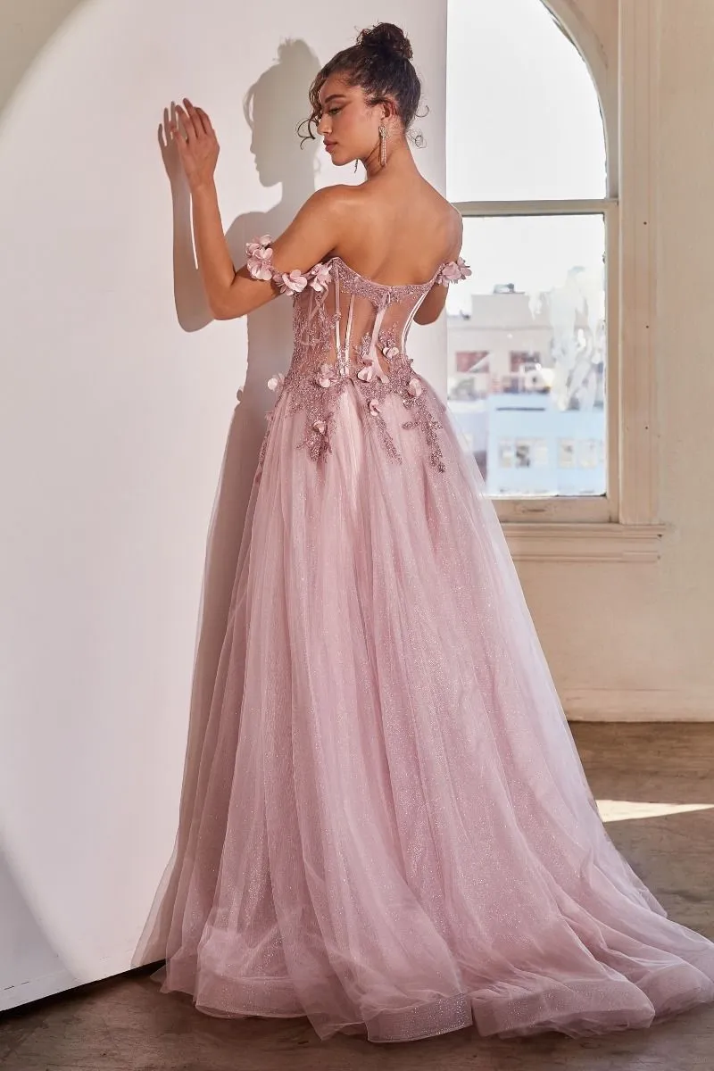 FLORAL APPLIQUE CORSET TULLE BALL GOWN CDCB104