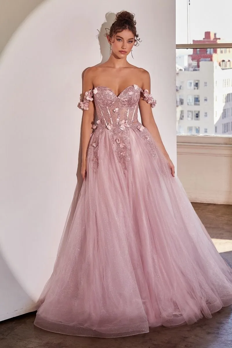 FLORAL APPLIQUE CORSET TULLE BALL GOWN CDCB104