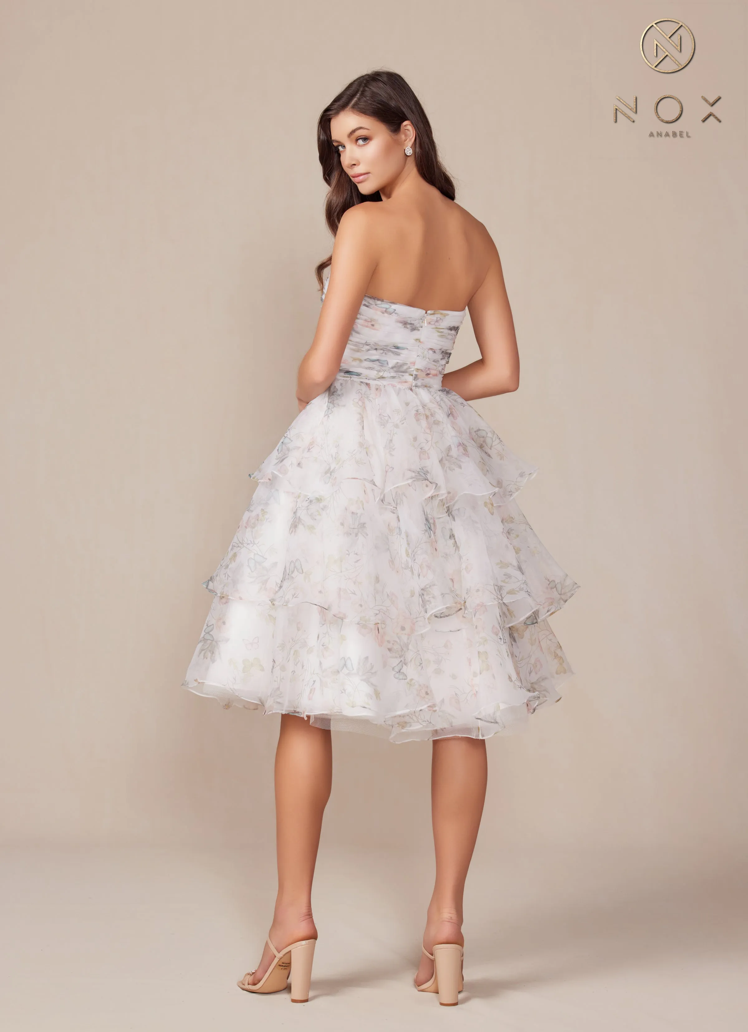 Floral Print Short Strapless Dress by Nox Anabel Q842