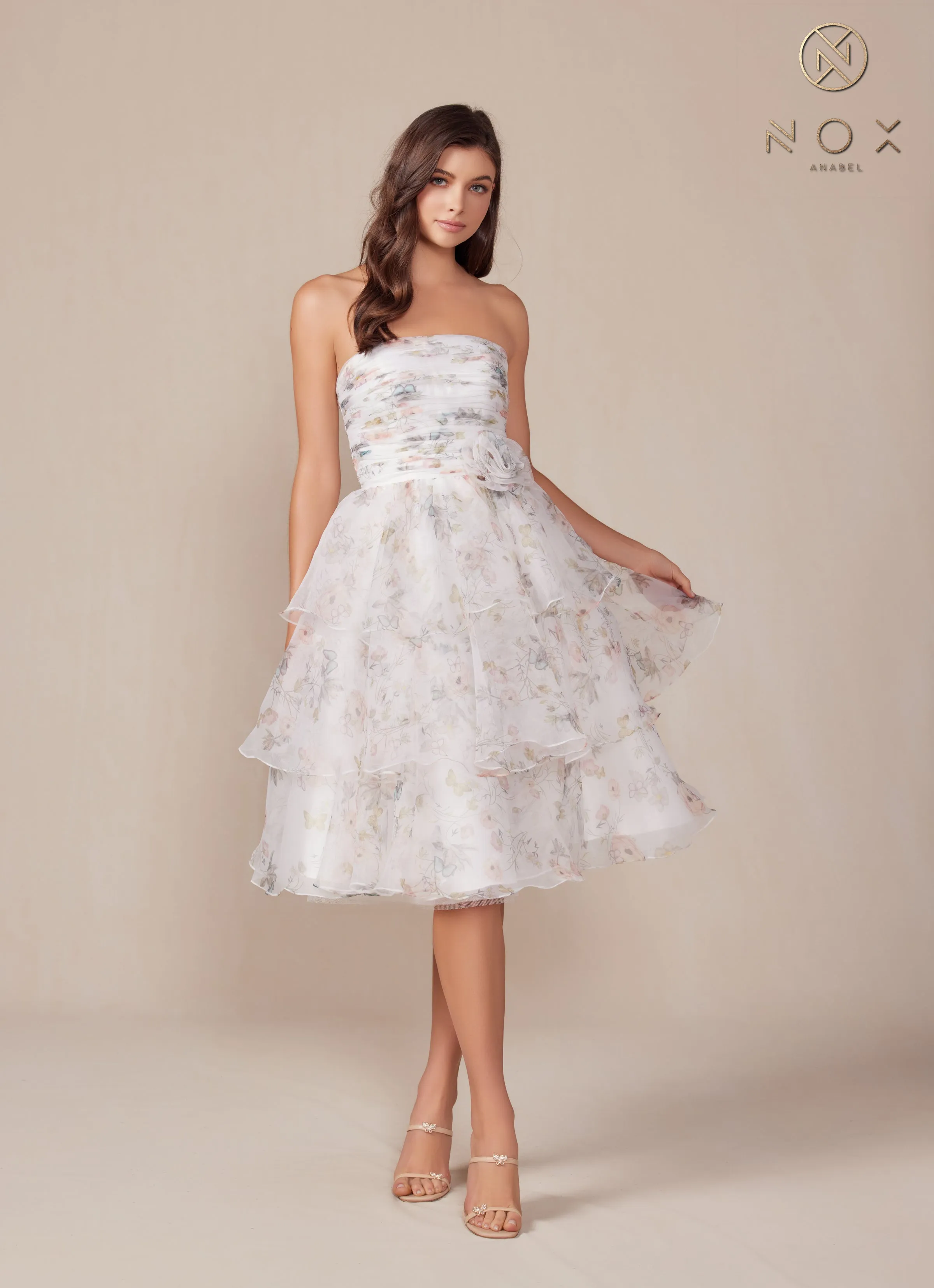 Floral Print Short Strapless Dress by Nox Anabel Q842