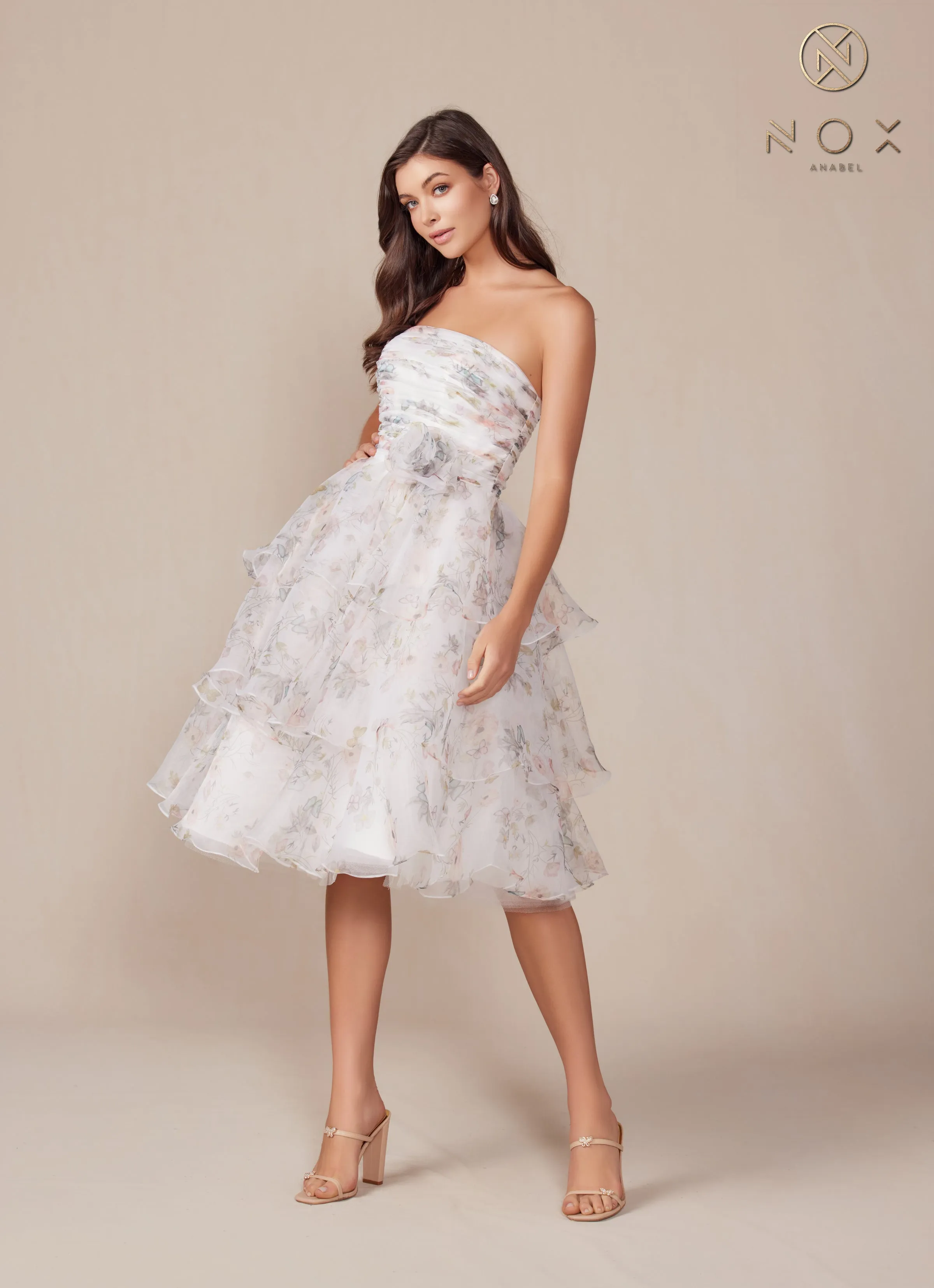 Floral Print Short Strapless Dress by Nox Anabel Q842