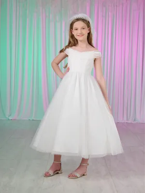 Girls White Tea Length Dress by Tiffany Princess 13783