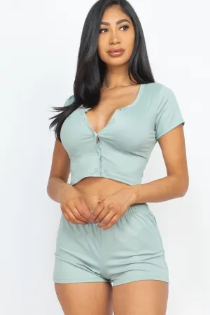 Green Bay Cropped Tank Top And Shorts Pajama Loungewear Set_