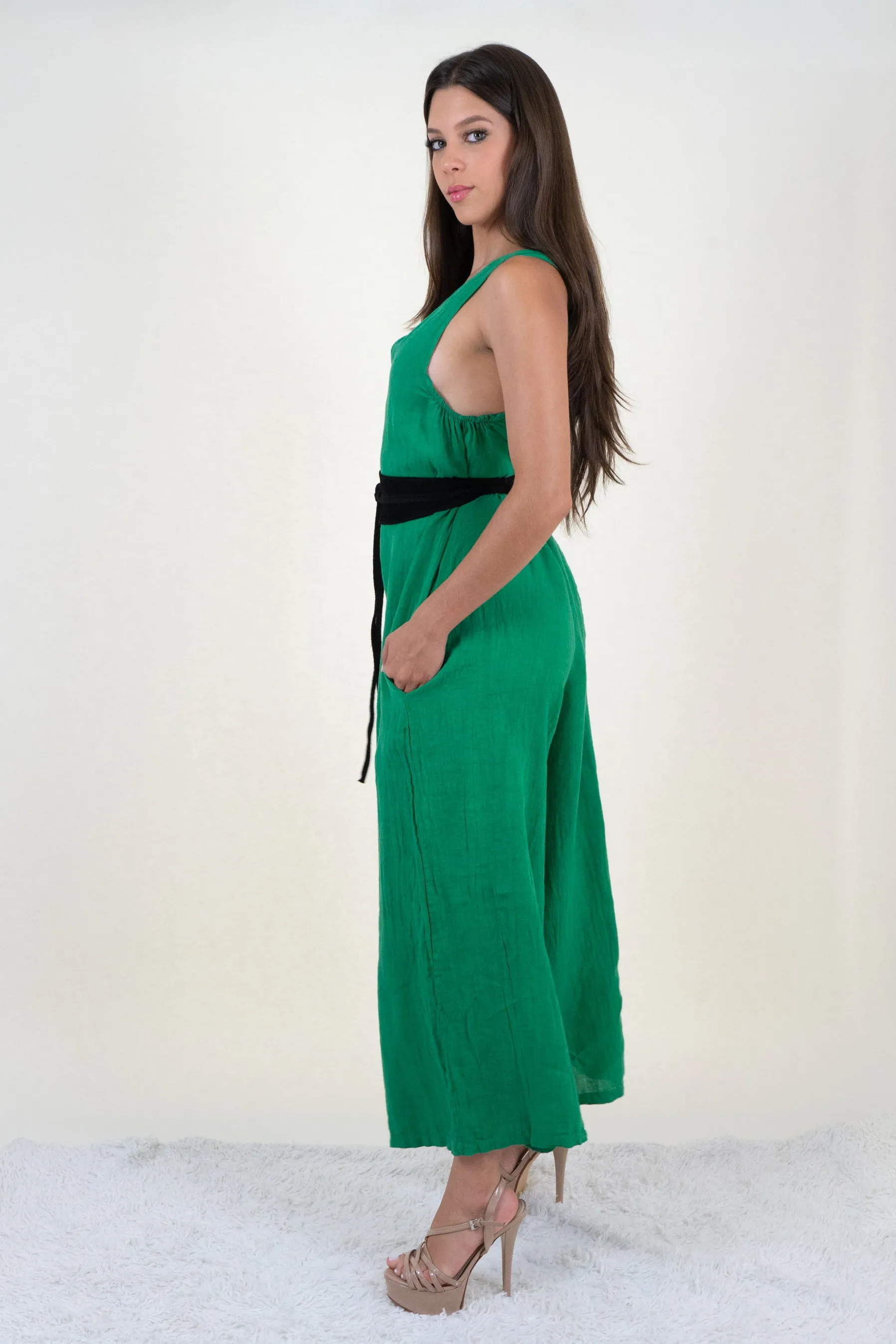 Green Cotton Wide Leg Jumpsuit