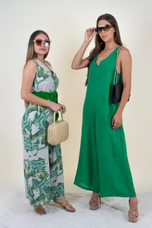 Green Cotton Wide Leg Jumpsuit