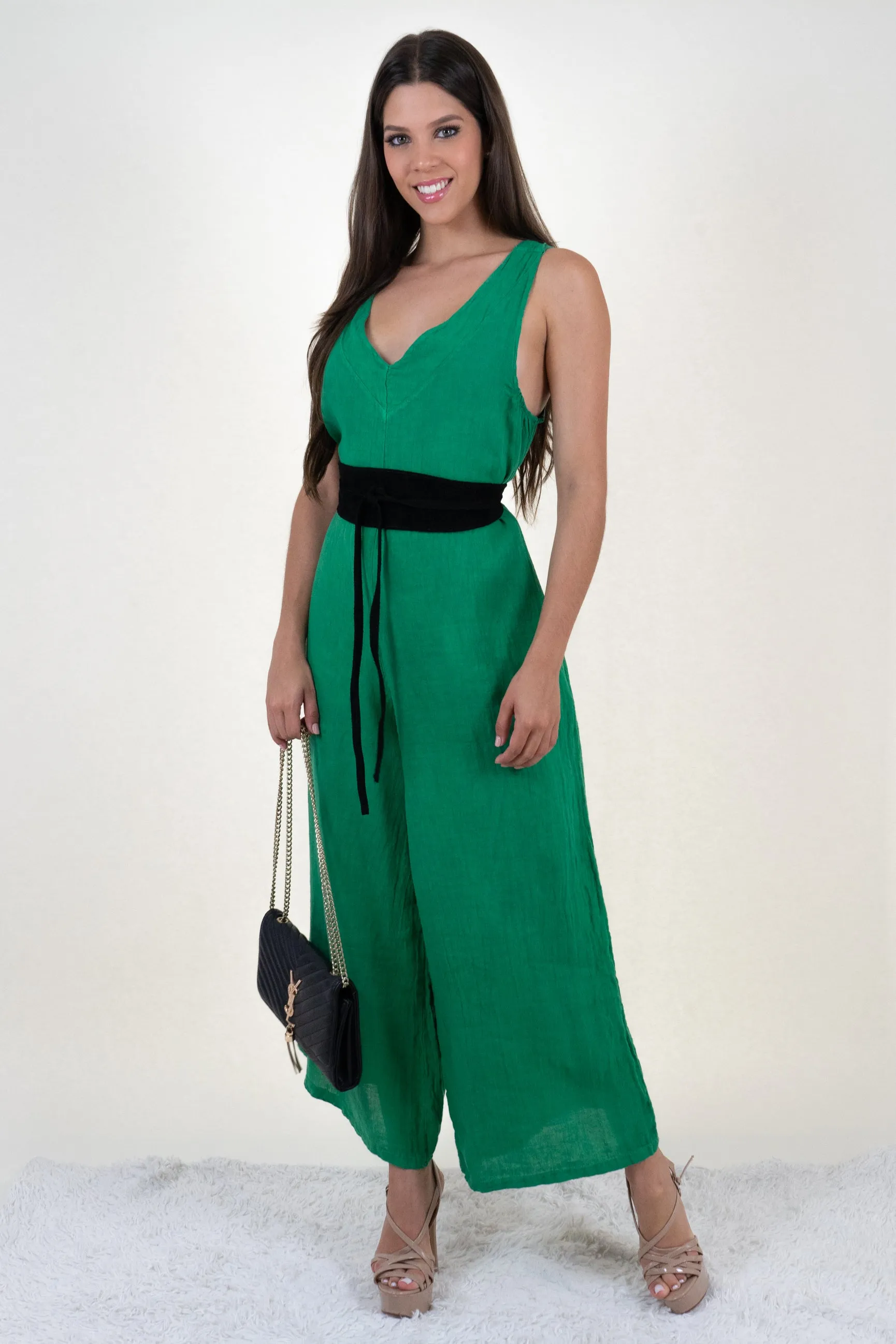 Green Cotton Wide Leg Jumpsuit