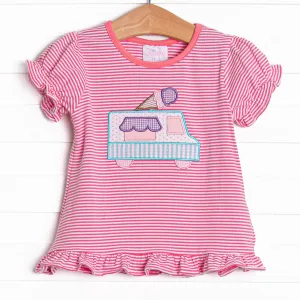 Ice Cream Truck Treat Applique Ruffle Top, Pink