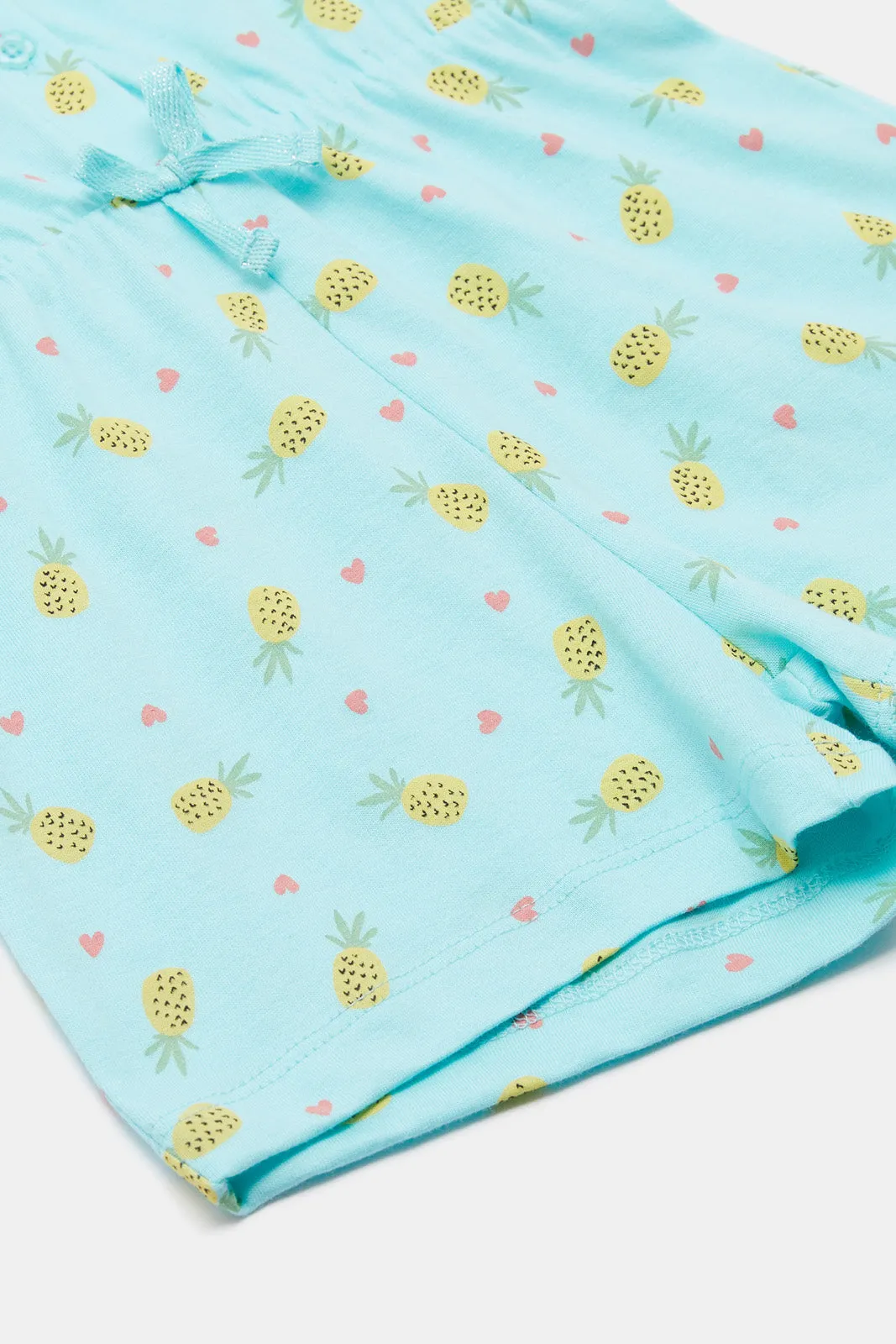 Infant Girls Blue Pineapple Printed Jumpsuit