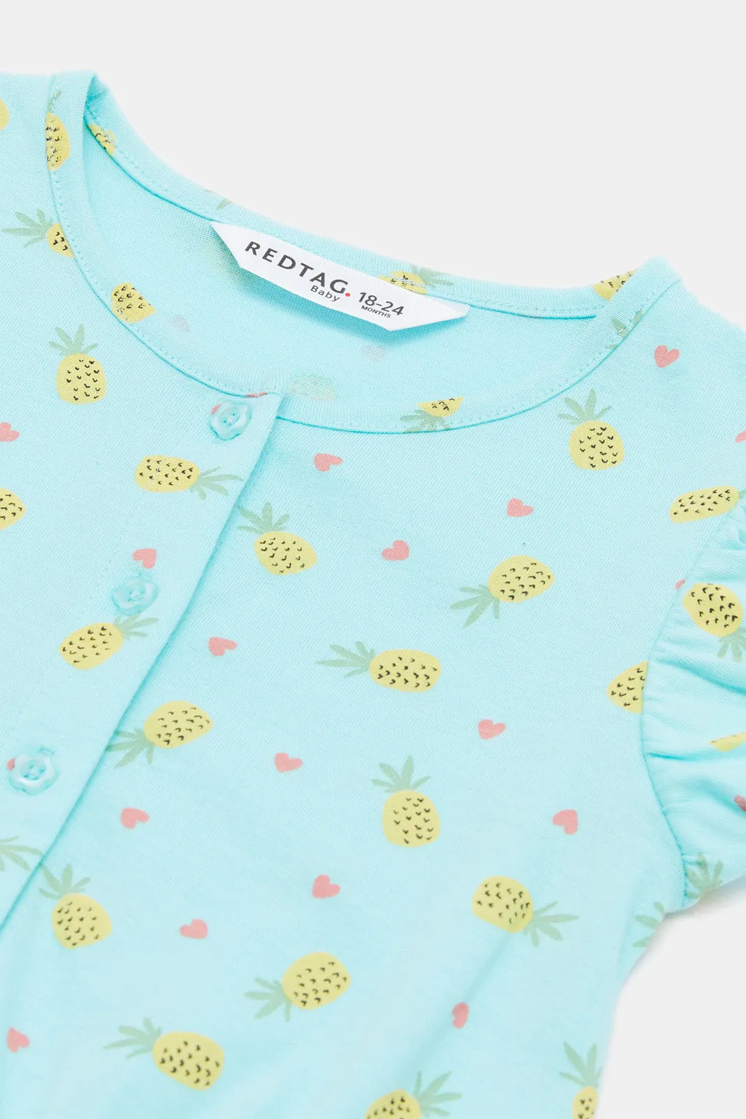 Infant Girls Blue Pineapple Printed Jumpsuit