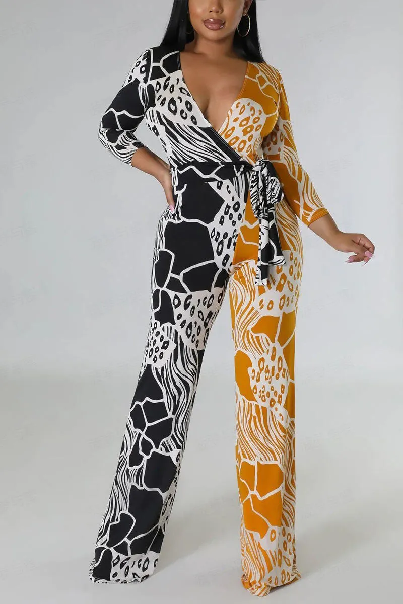 JE472 Graphic Wide Leg Jumpsuits