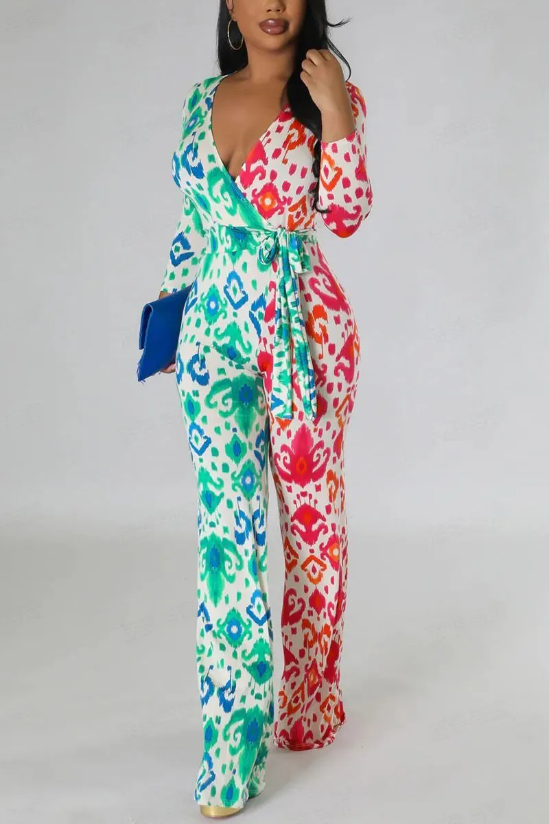 JE472 Graphic Wide Leg Jumpsuits