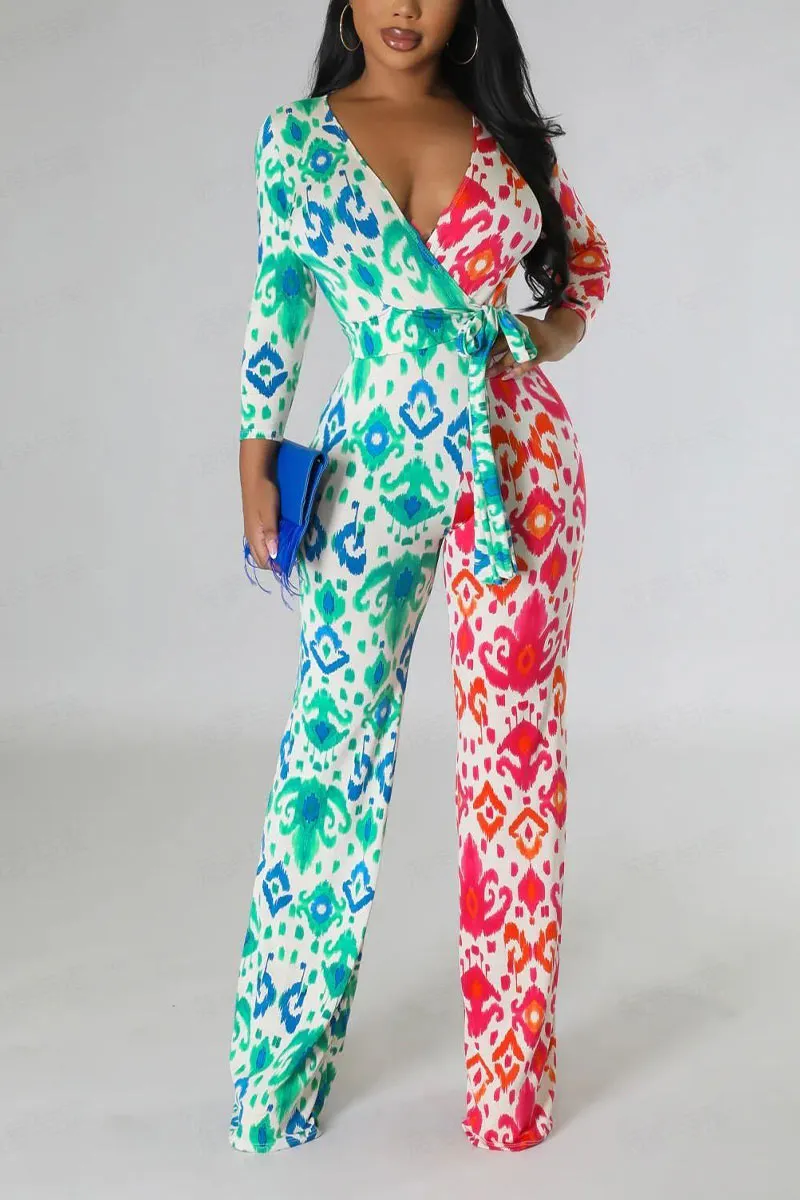 JE472 Graphic Wide Leg Jumpsuits
