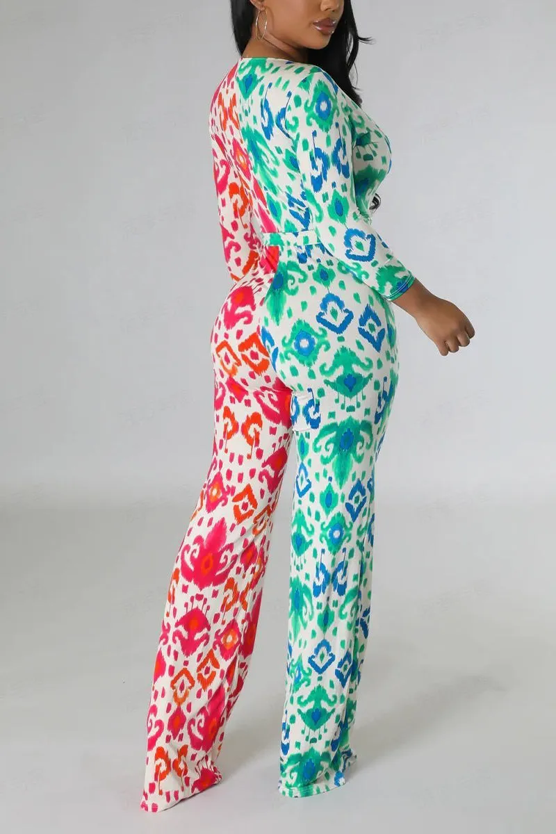 JE472 Graphic Wide Leg Jumpsuits