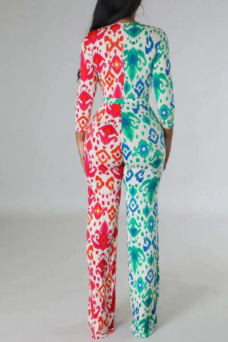 JE472 Graphic Wide Leg Jumpsuits