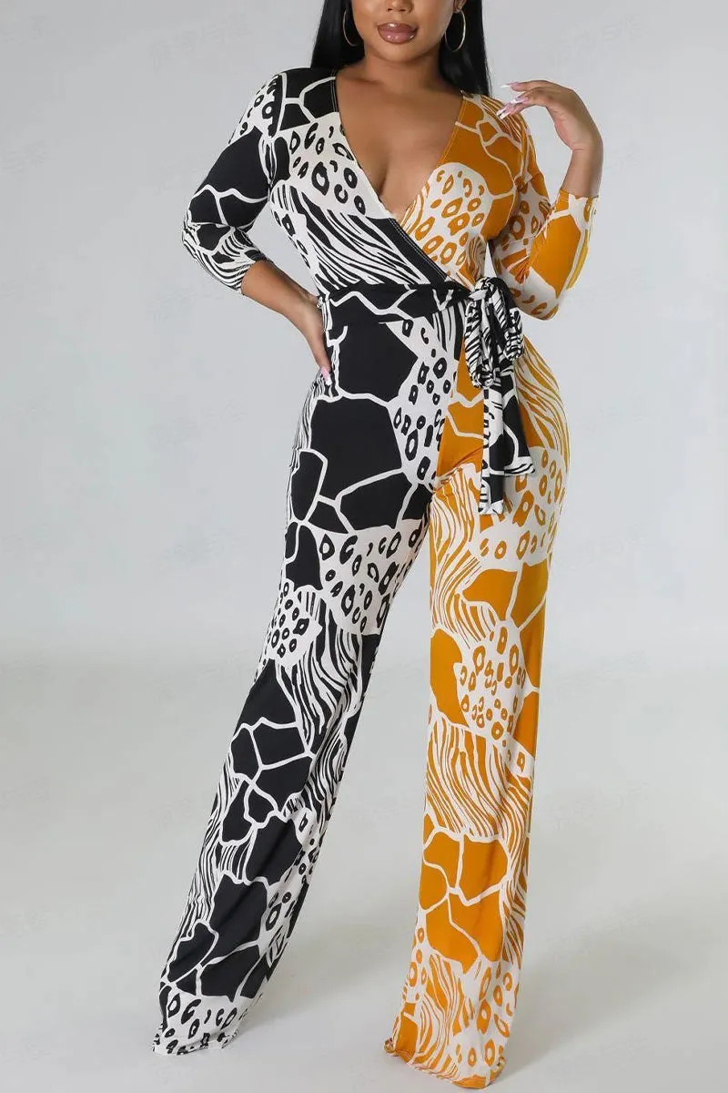 JE472 Graphic Wide Leg Jumpsuits