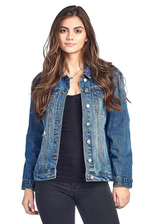 Khanomak Classic Long Jean Distress Oversized Denim Basic Collar Button Front Jacket