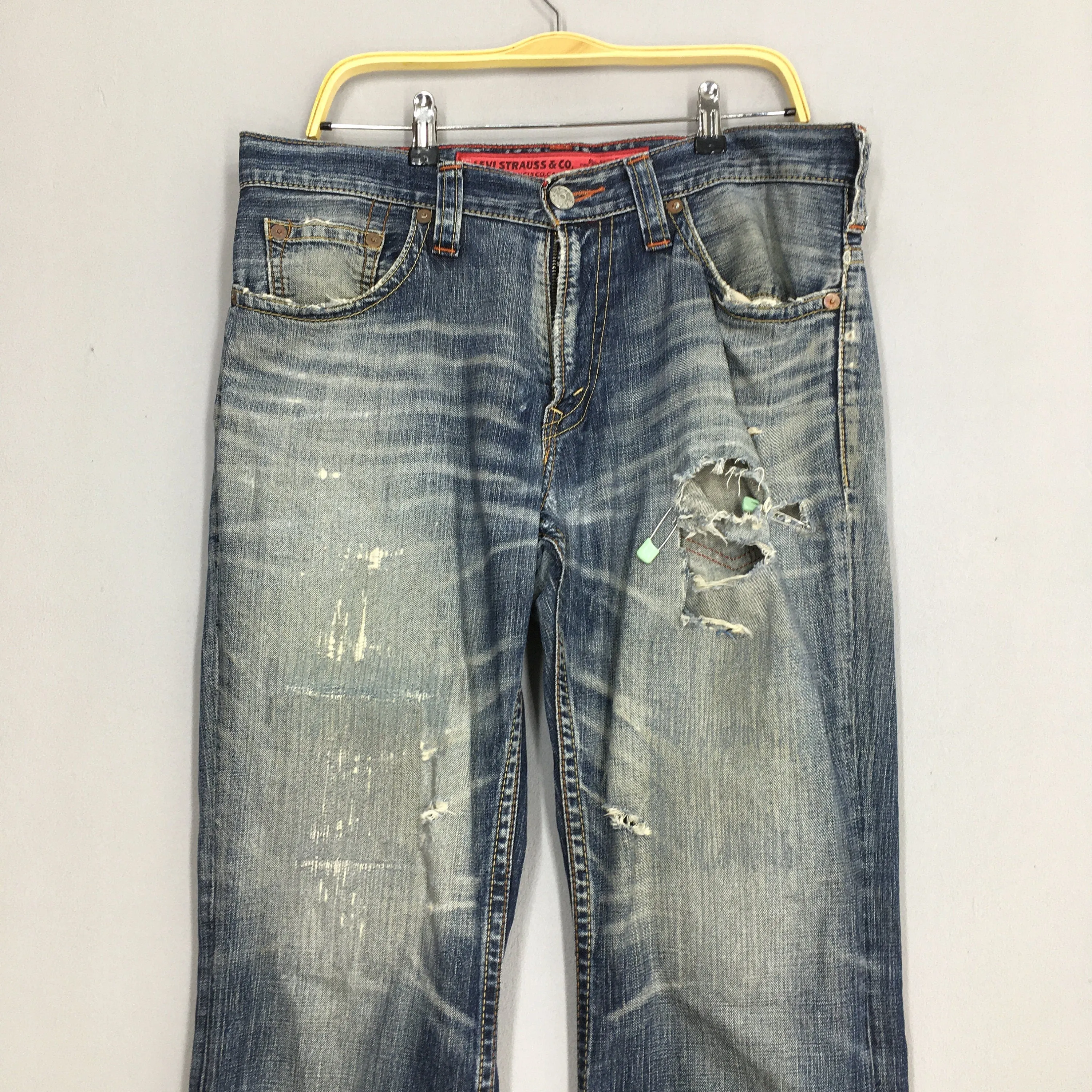 Levi's 507 Bootcut Blue Distressed Jeans Size 36x31