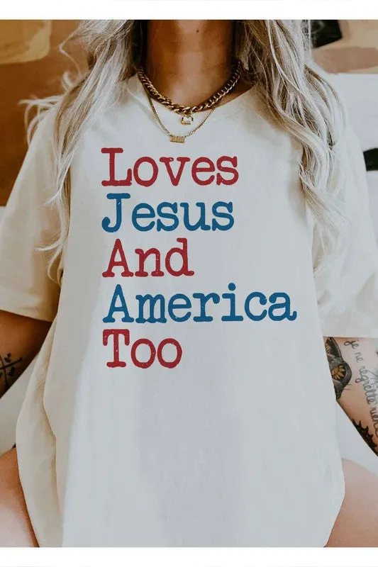 LOVES JESUS AND AMERICA GRAPHIC TEE / T-SHIRT