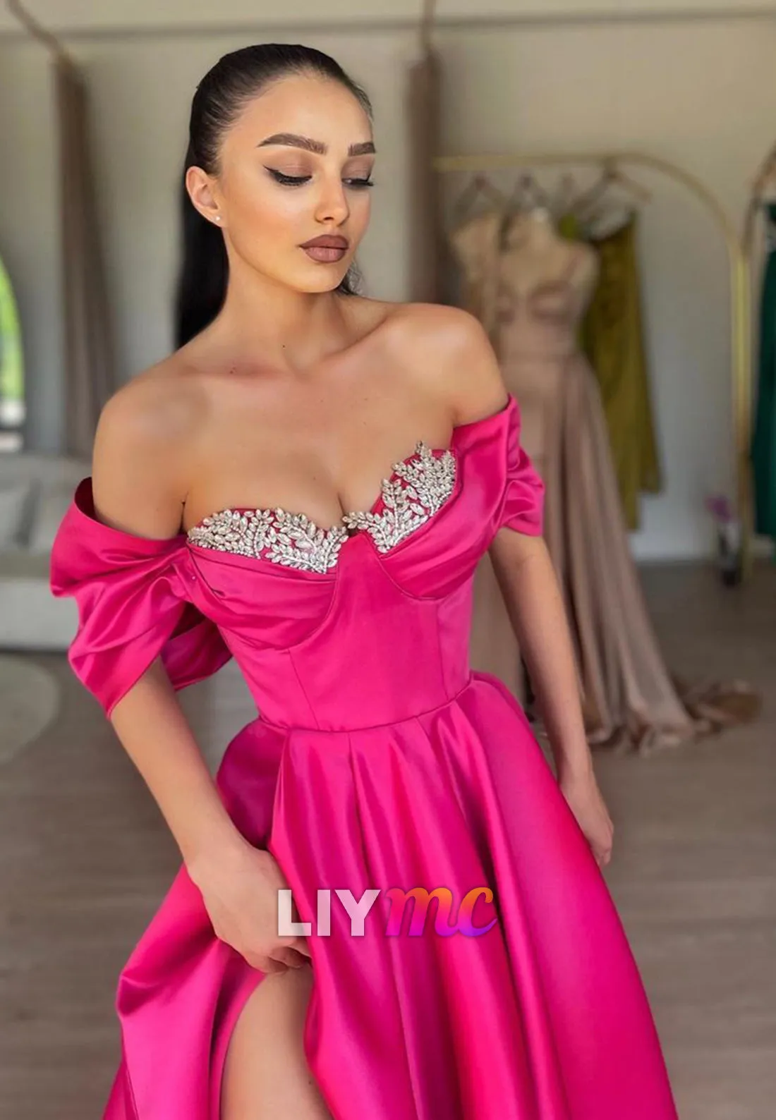 LP2319 - Sweetheart Strapless Pleated A-Line Satin Prom Dress