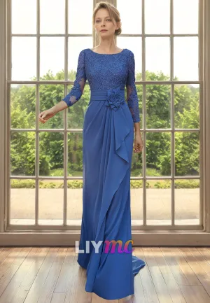 M1251 - Scoop Long Sleeves Appliques Ruffled Mother of Bride Dress Cocktail Dress