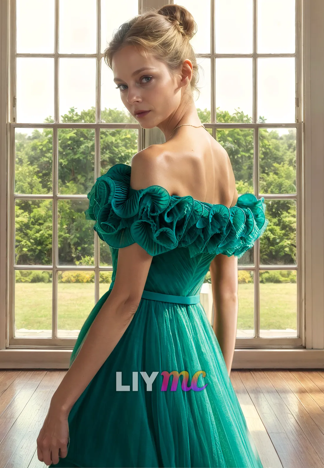 M1330 - Off-Shoulder Strapless Ruffled A-Line Tulle Mother of Bride Dress Cocktail Dress