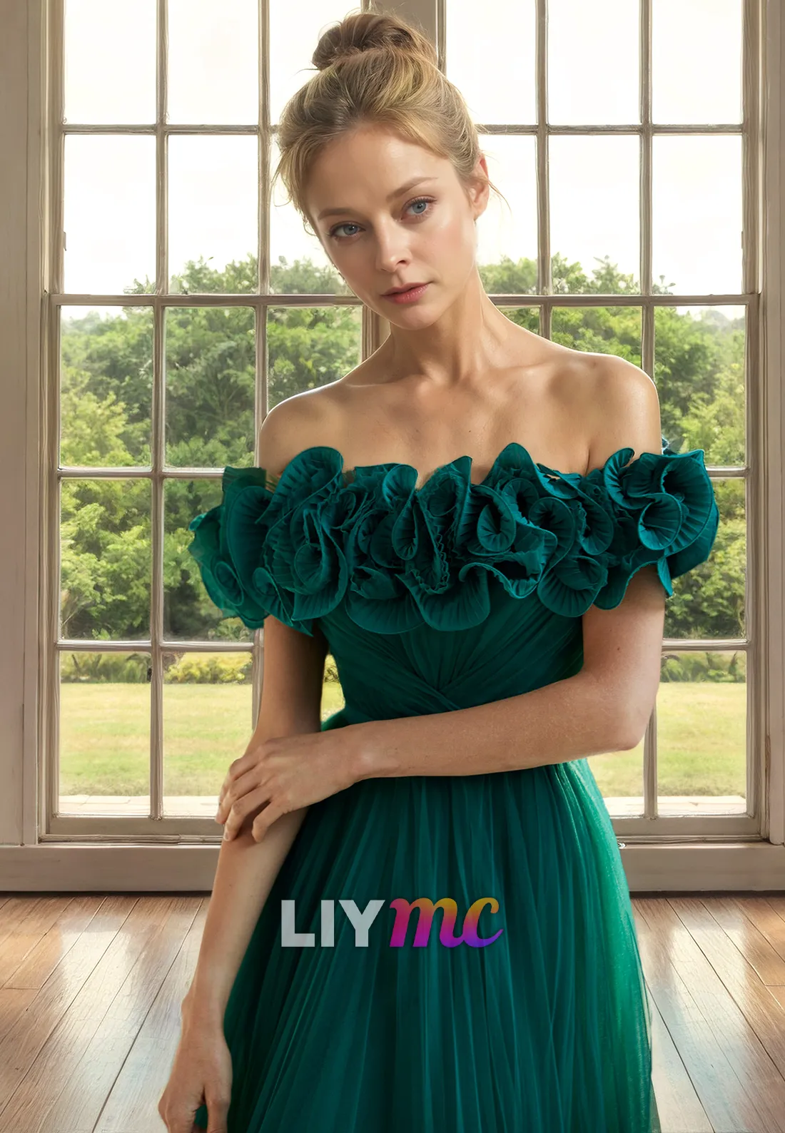 M1330 - Off-Shoulder Strapless Ruffled A-Line Tulle Mother of Bride Dress Cocktail Dress