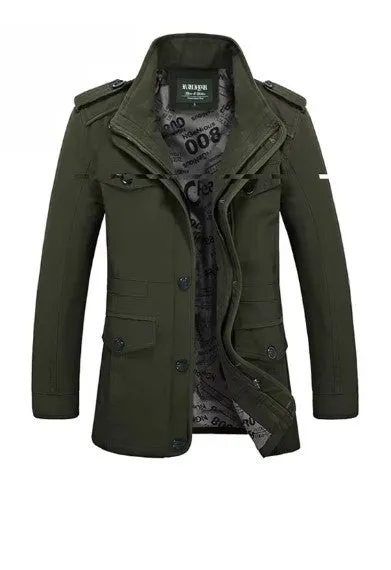 Men's Oversized Windbreaker Jacket - Classic Washed Cotton Trench Coat, Casual Autumn Long Style, Sizes up to 6XL