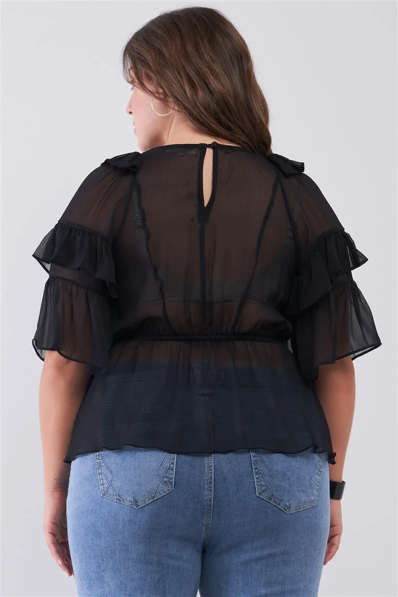 Mesh Ruffle Blouse