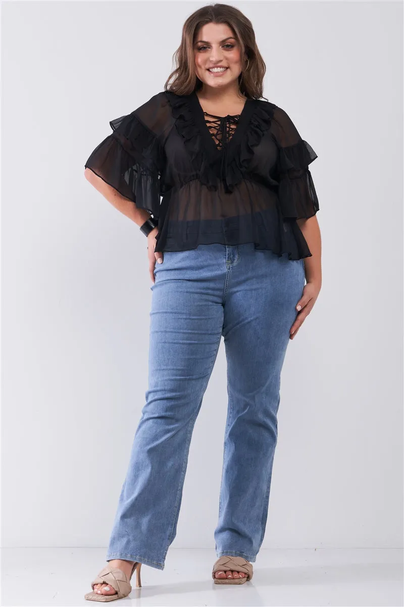 Mesh Ruffle Blouse