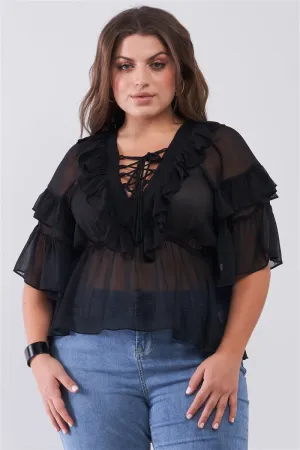 Mesh Ruffle Blouse