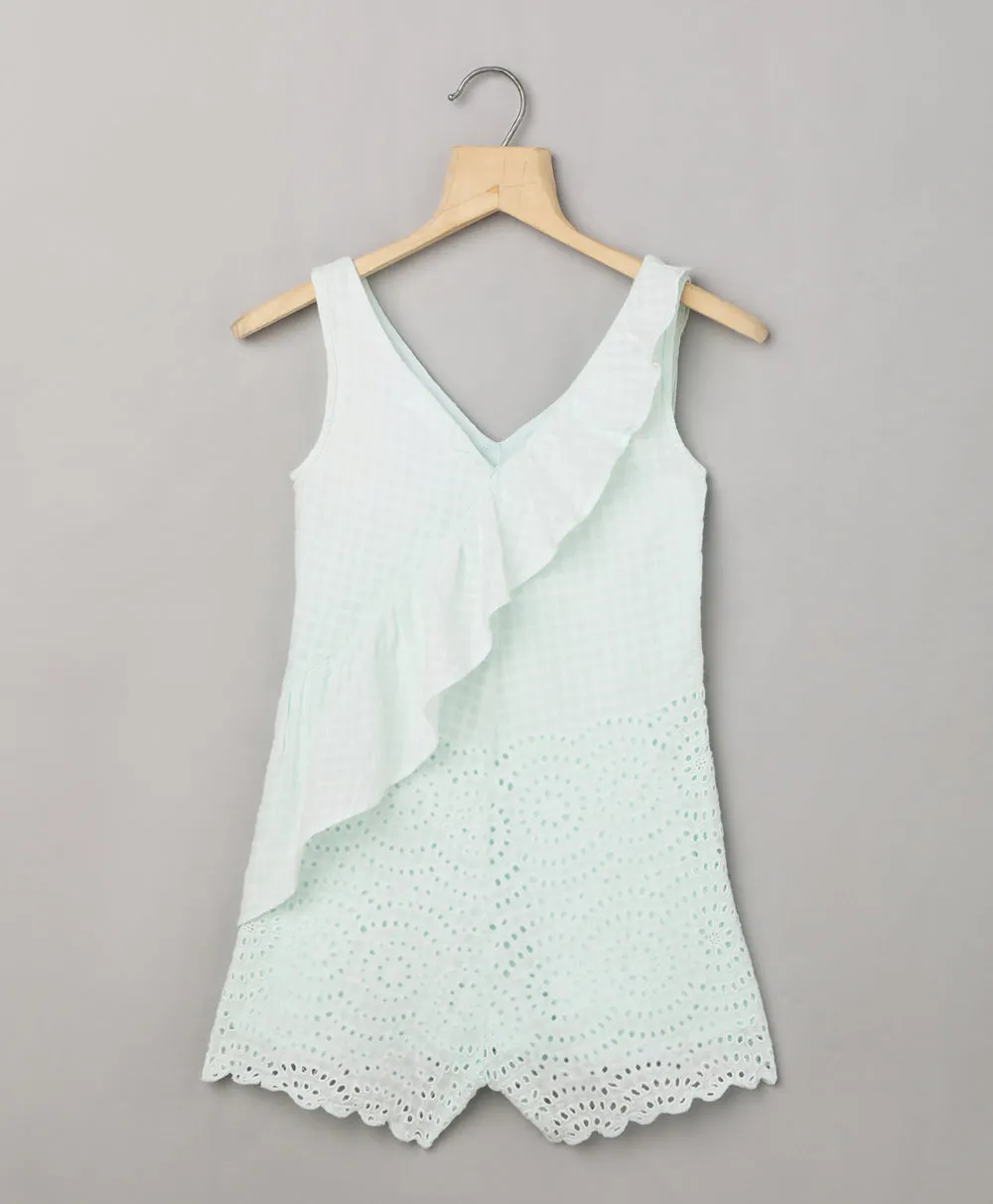Mint Asymmetric Ruffle Cotton Playsuit