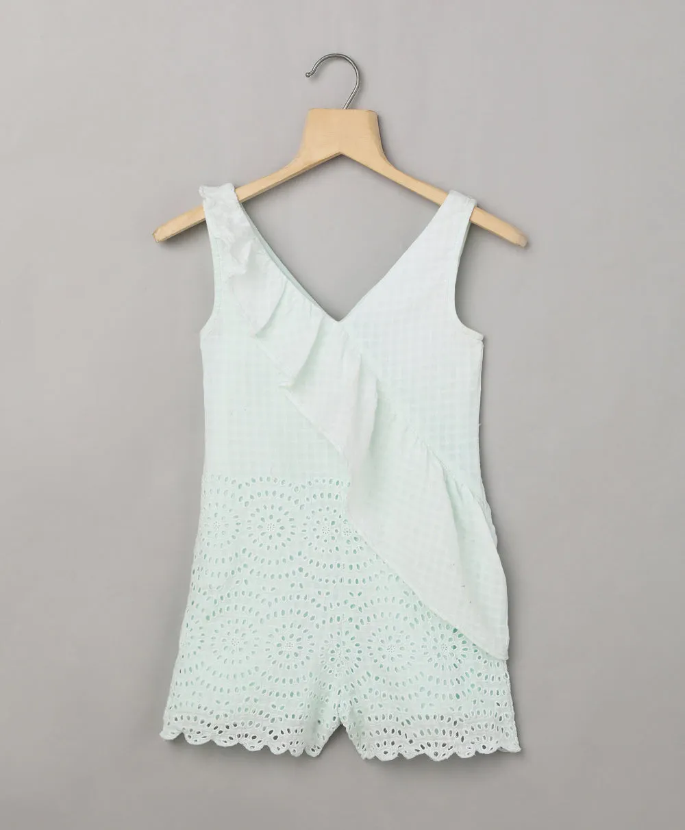 Mint Asymmetric Ruffle Cotton Playsuit