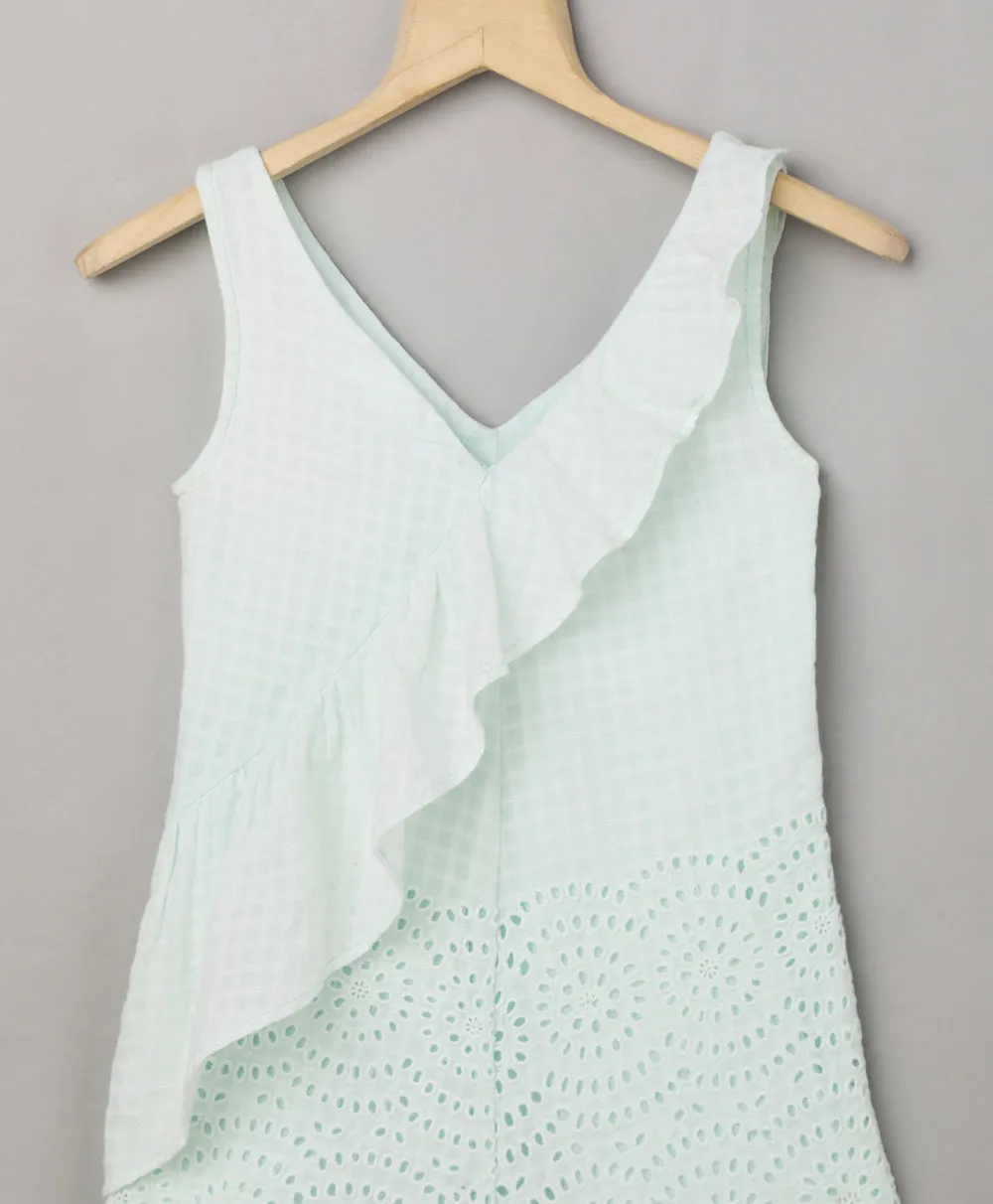 Mint Asymmetric Ruffle Cotton Playsuit