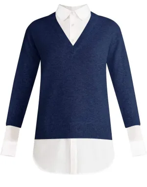 Navy Brami Mixed-Media Sweater