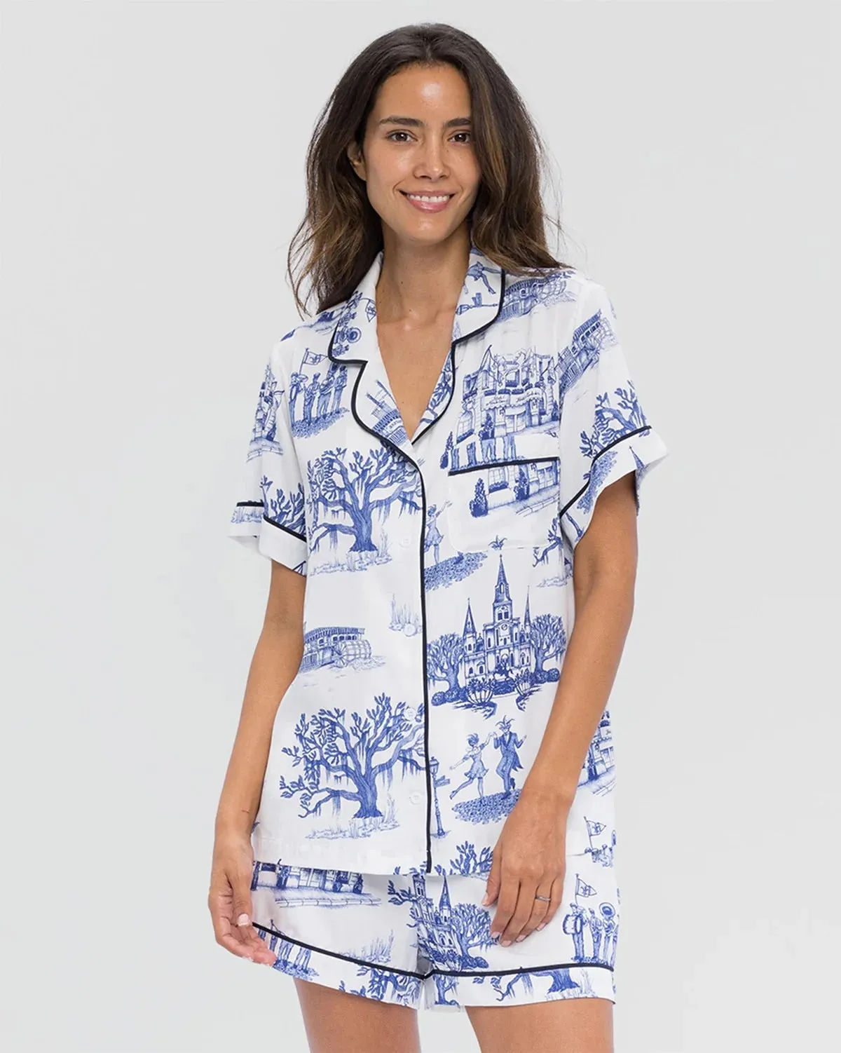 New Orleans Toile Pajama Shorts Set (Navy) by Katie Kime