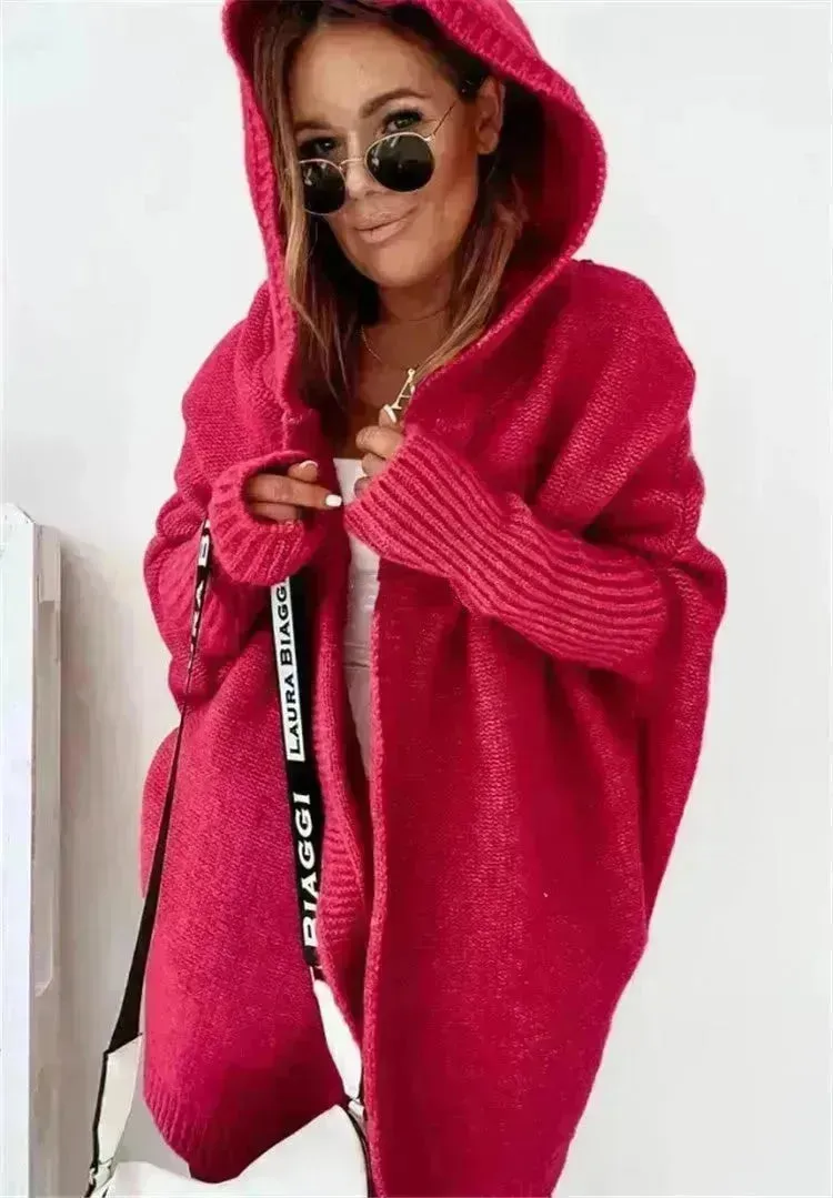 Oversized Head cover Knitted Long Kimono Cashmere Cardigan for Women